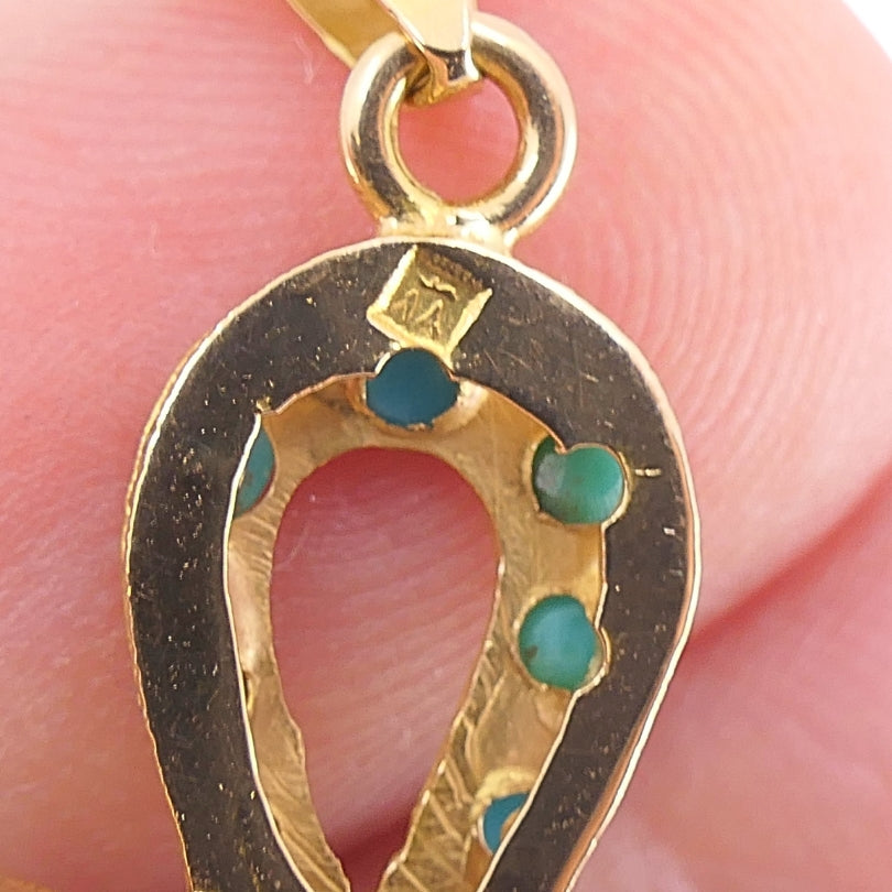 Vintage 21k Gold Turquoise Ankh Pendant 14k Gold Chain Necklace