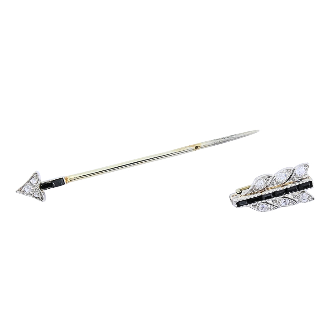 Art Deco 18k Gold Diamond Arrow Jabot Pin