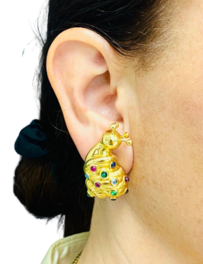 Eva Legoura Snail Earrings 18k Gold Gemstones