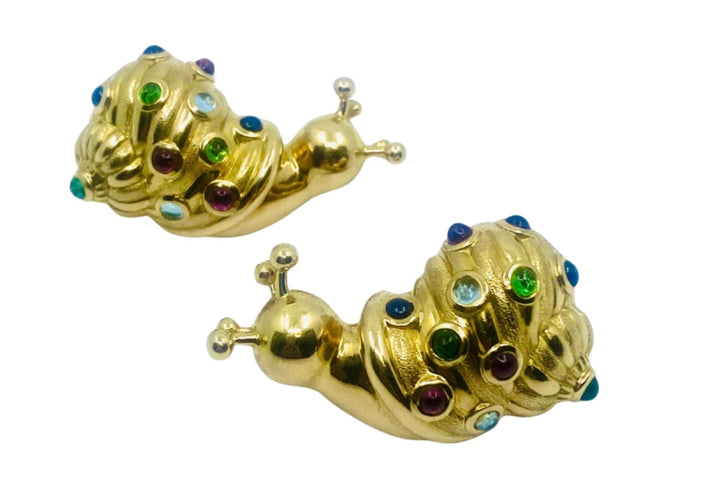 Eva Legoura Snail Earrings 18k Gold Gemstones