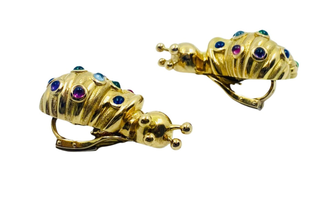 Eva Legoura Snail Earrings 18k Gold Gemstones