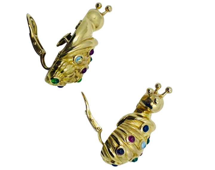 Eva Legoura Snail Earrings 18k Gold Gemstones