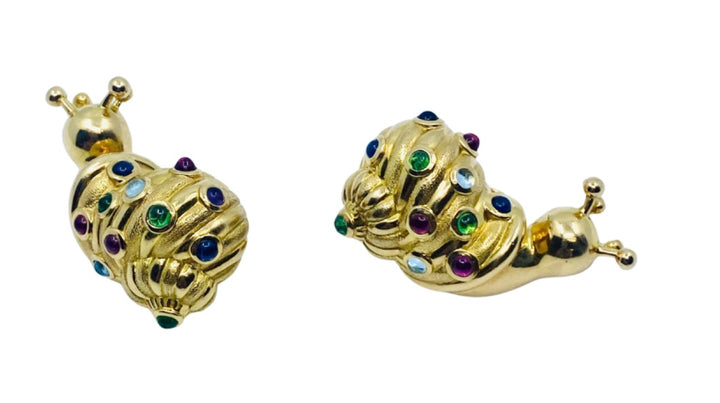 Eva Legoura Snail Earrings 18k Gold Gemstones