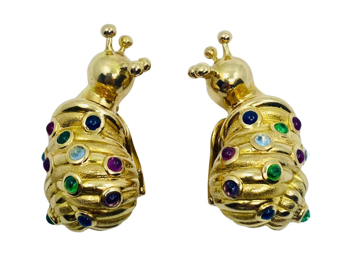 Eva Legoura Snail Earrings 18k Gold Gemstones