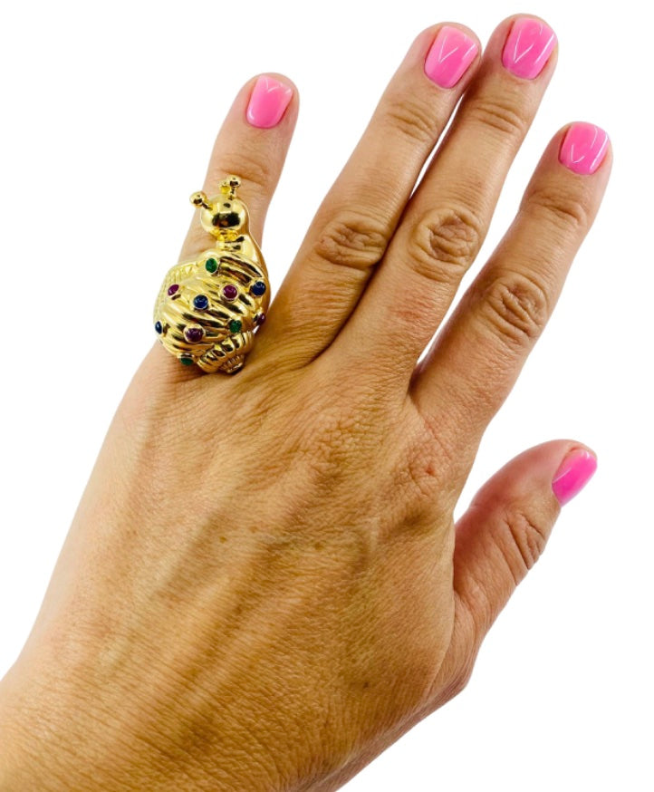 Eva Legoura Snail Ring 18k Gold Gemstones