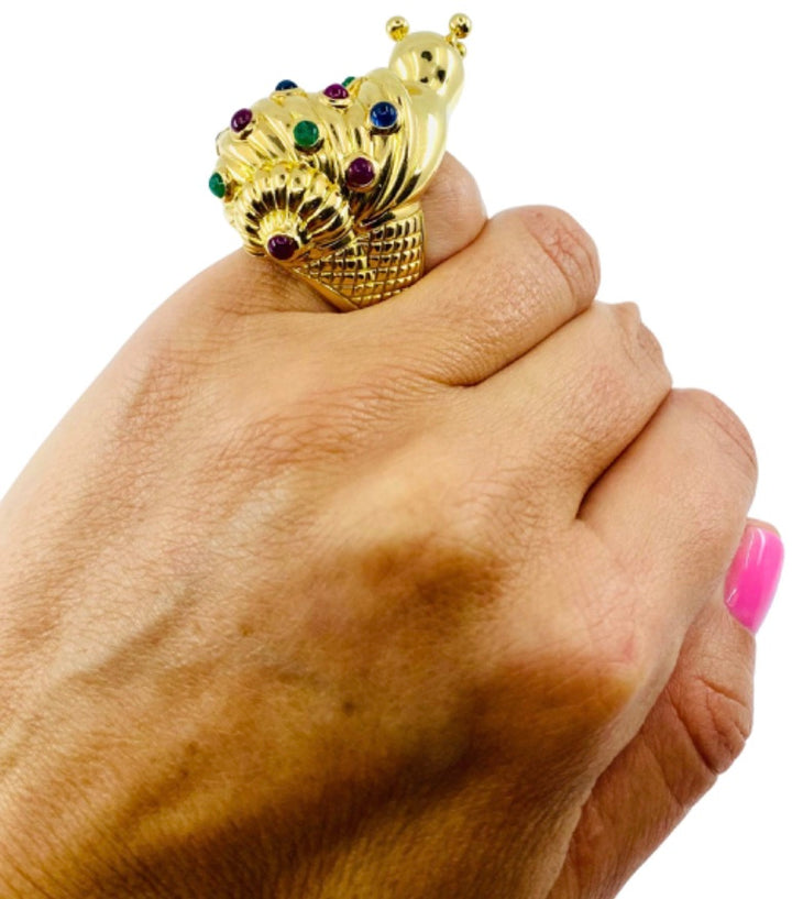 Eva Legoura Snail Ring 18k Gold Gemstones