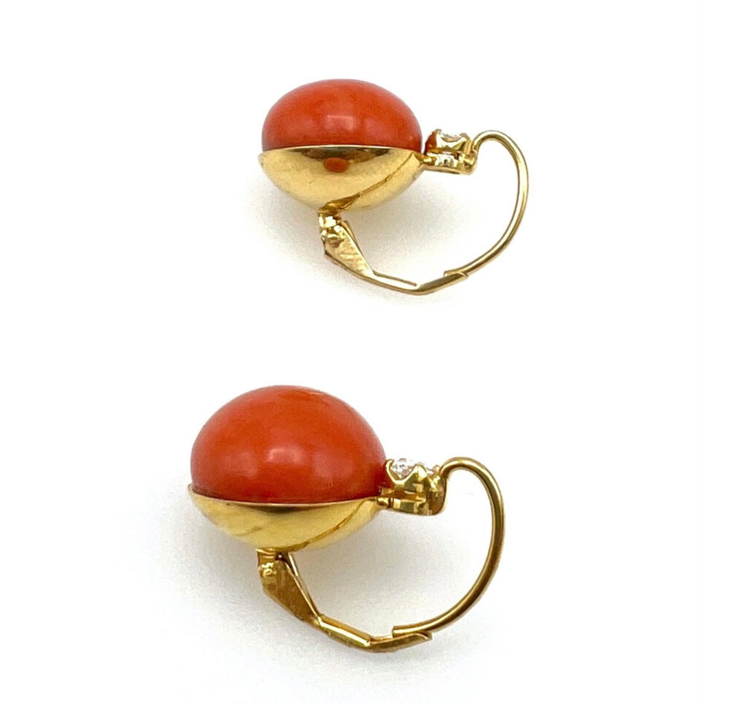 Victorian Yellow Gold Coral and Diamond Earrings