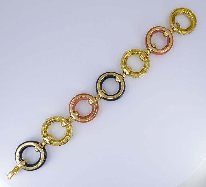French Vintage Bracelet Atelier Janca 18k Gold Diamond Coral