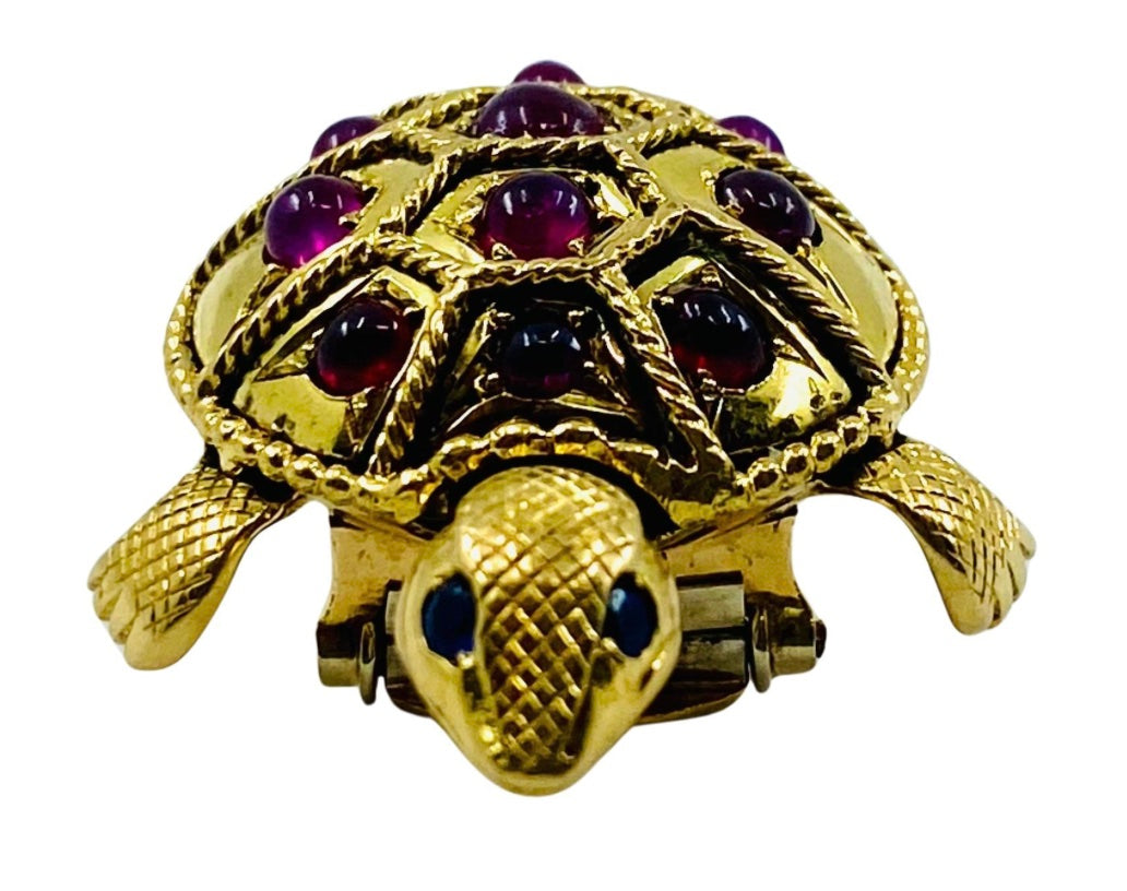 French Vintage Turtle Brooch 18k Gold Ruby