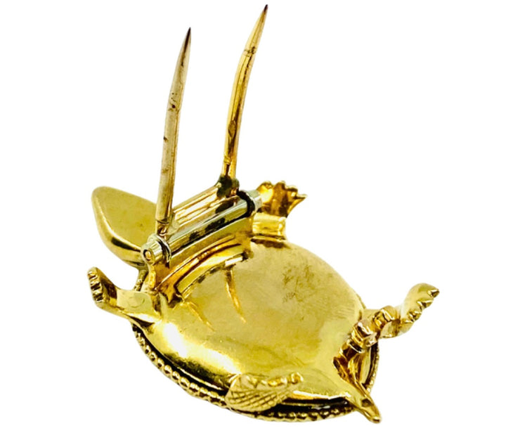 French Vintage Turtle Brooch 18k Gold Ruby