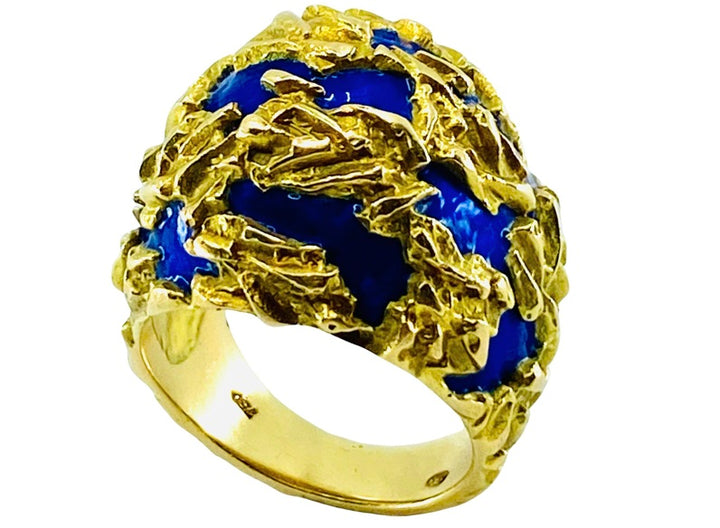 Gubelin Dome Gold Ring Blue Enamel 18k