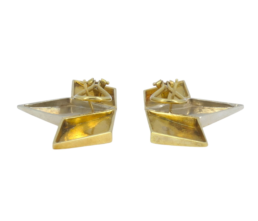 Vintage Gucci 18k White and Yellow Gold Geometric Earrings