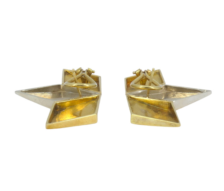 Vintage Gucci 18k White and Yellow Gold Geometric Earrings