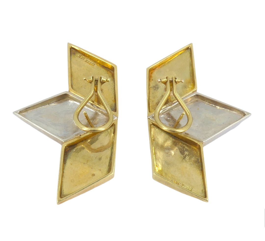 Vintage Gucci 18k White and Yellow Gold Geometric Earrings