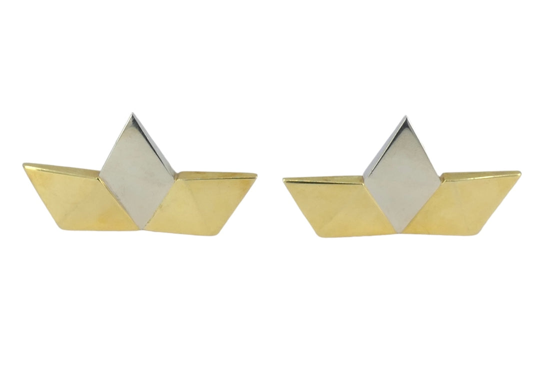 Vintage Gucci 18k White and Yellow Gold Geometric Earrings