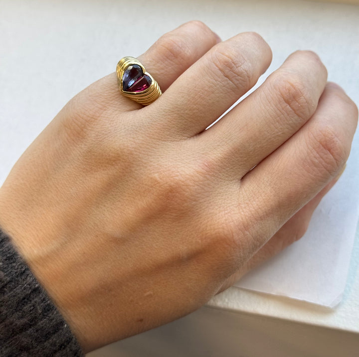 Vintage Bvlgari 18k Gold Gemstones Heart Ring
