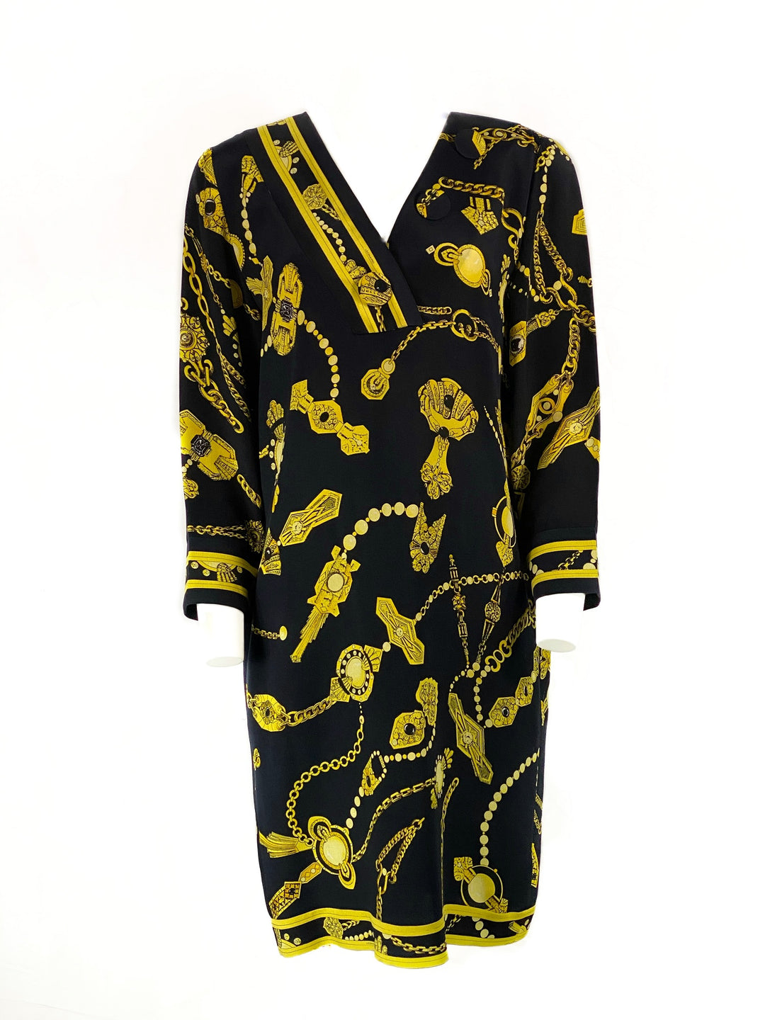 Vintage LEONARD Black and Yellow V- Neck Mini Dress Vintage LEONARD Black and Yellow V- Neck Mini Dress