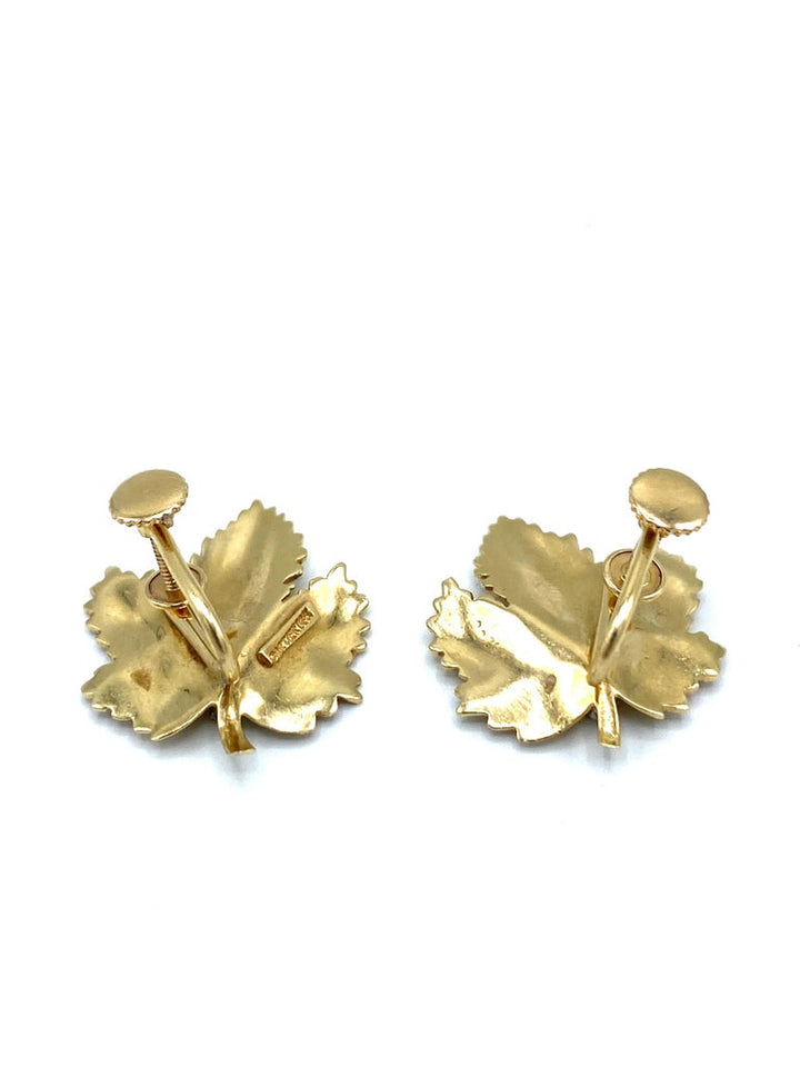 Vintage CARTIER Yellow Gold and Diamond Maple Leaves Earrings