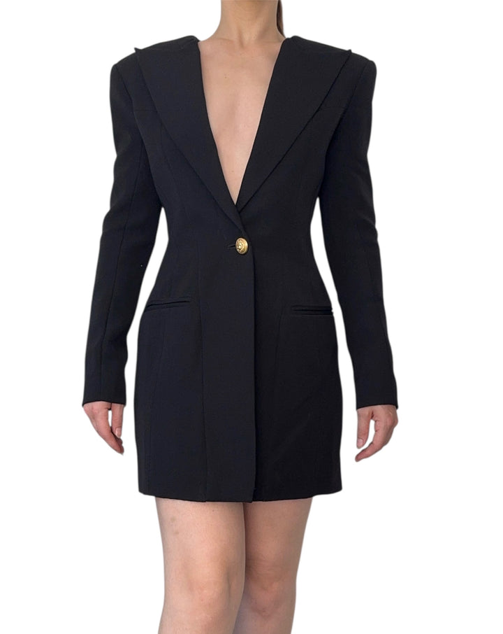 Balmain Black Wool Single Breasted Blazer Mini Dress
