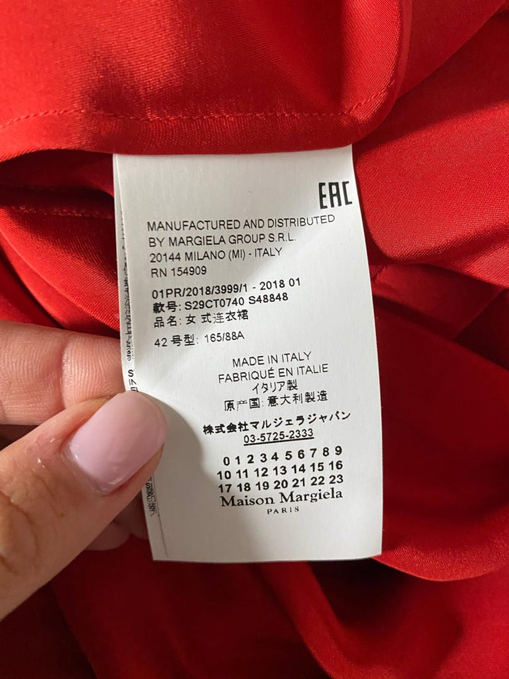 Maison Martin Margiela Paris Red Silk Mini Dress, Size 42