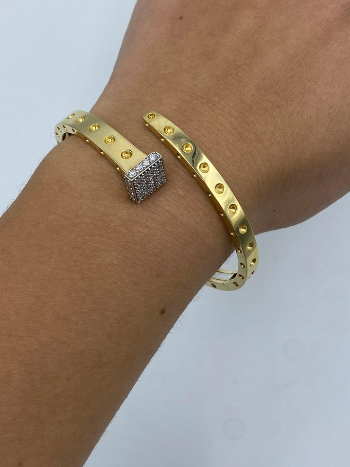 1980's Roberto Coin Yellow Gold and Diamond Nail Bangle Bracelet