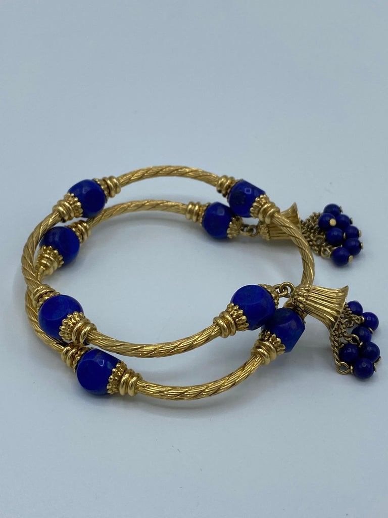 Vintage Carlo Weingrill Yellow Gold Sodalite Lapis Bangle Bracelet