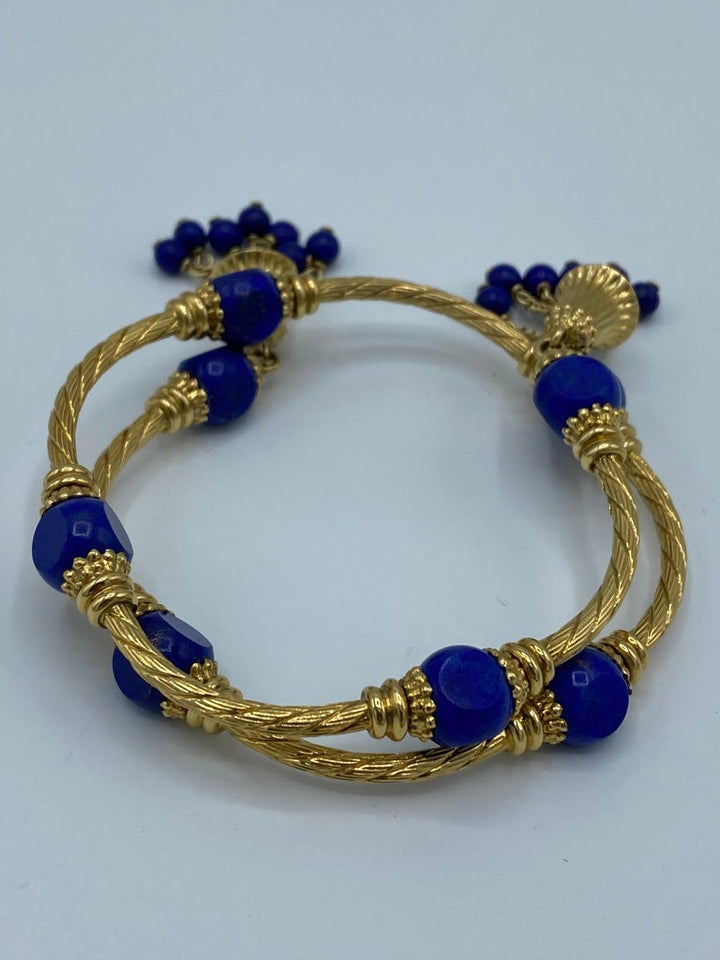 Vintage Carlo Weingrill Yellow Gold Sodalite Lapis Bangle Bracelet