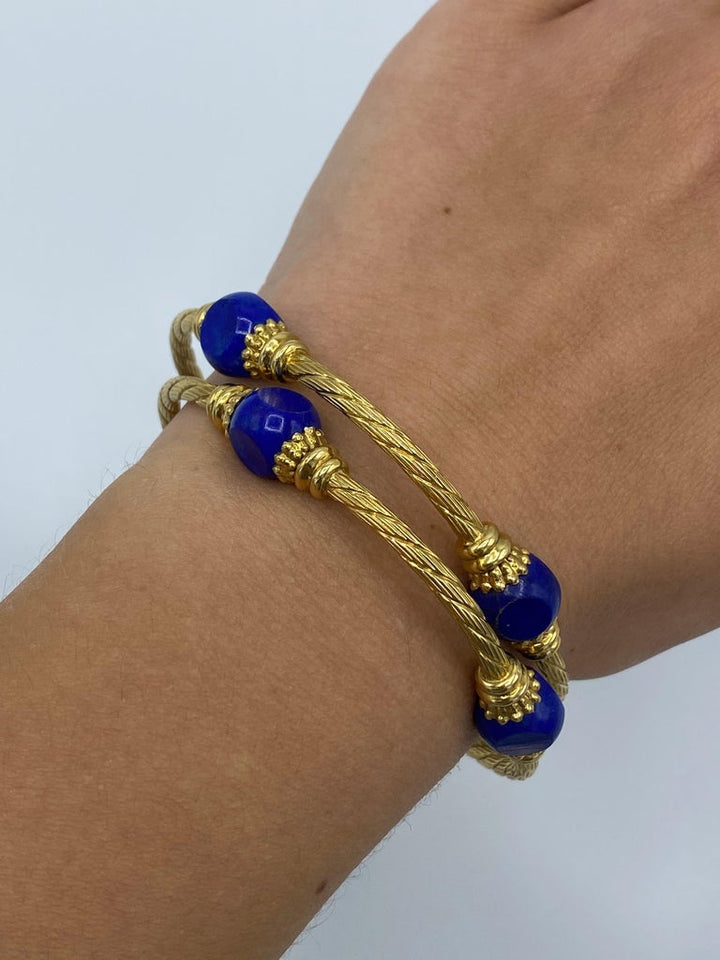 Vintage Carlo Weingrill Yellow Gold Sodalite Lapis Bangle Bracelet