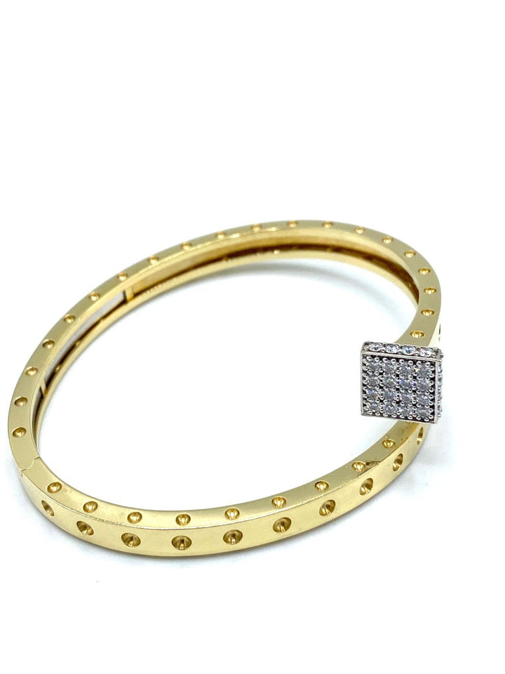 1980's Roberto Coin Yellow Gold and Diamond Nail Bangle Bracelet