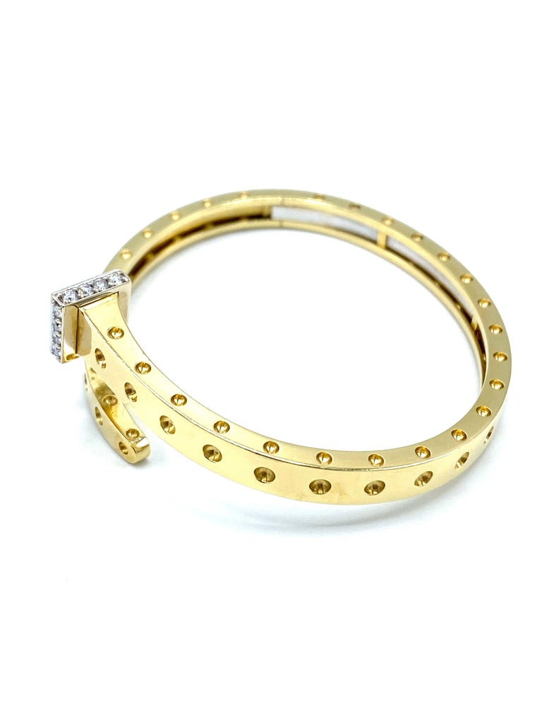 1980's Roberto Coin Yellow Gold and Diamond Nail Bangle Bracelet