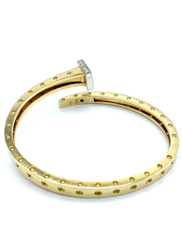 1980's Roberto Coin Yellow Gold and Diamond Nail Bangle Bracelet