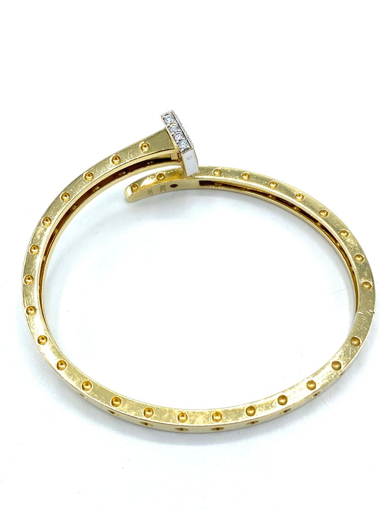 1980's Roberto Coin Yellow Gold and Diamond Nail Bangle Bracelet