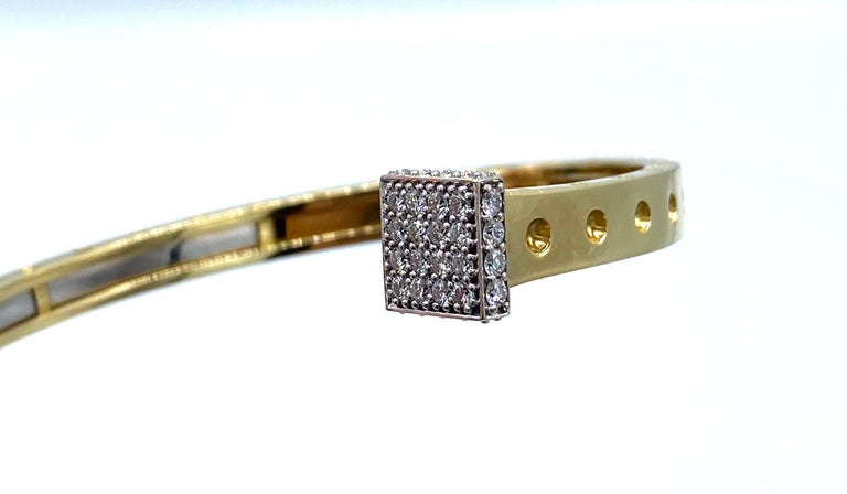 1980's Roberto Coin Yellow Gold and Diamond Nail Bangle Bracelet