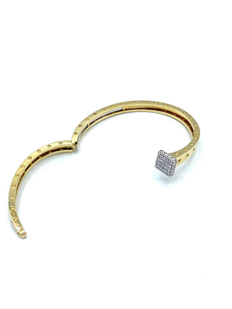 1980's Roberto Coin Yellow Gold and Diamond Nail Bangle Bracelet