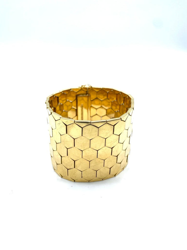 1950's FOB MOB DEP Yellow Gold Honey Comb Bracelet