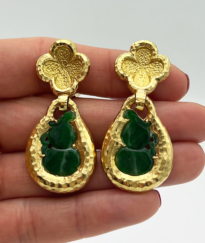 David Webb Vintage Earrings 18k Gold Jade Estate Jewelry