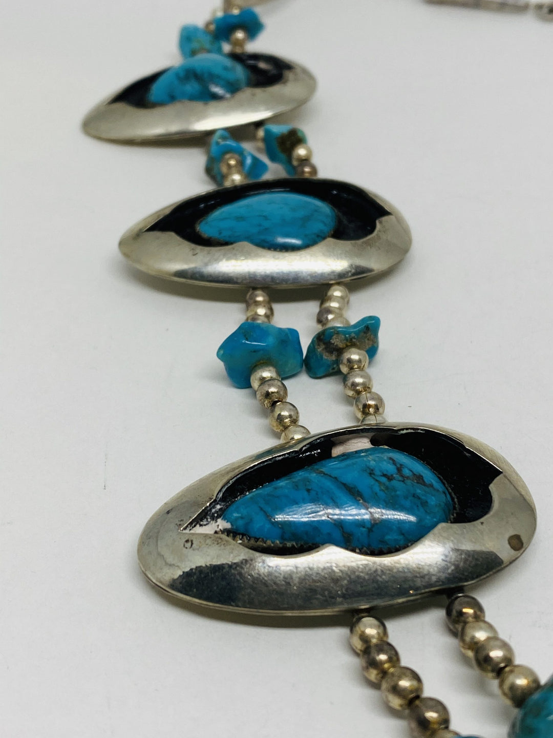 American Indian Squash Blossom Silver Turquoise and Enamel Pendant Necklace