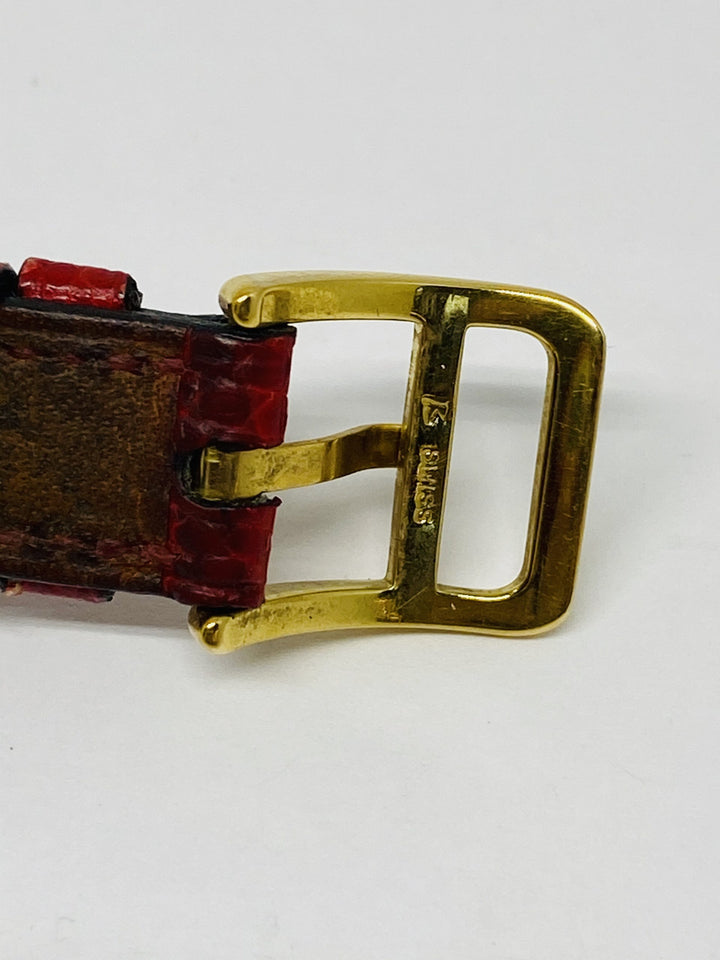 Vintage HERMES Kelly Gold Padlock Wrist Watch Red Animal Skin Strap Bracelet