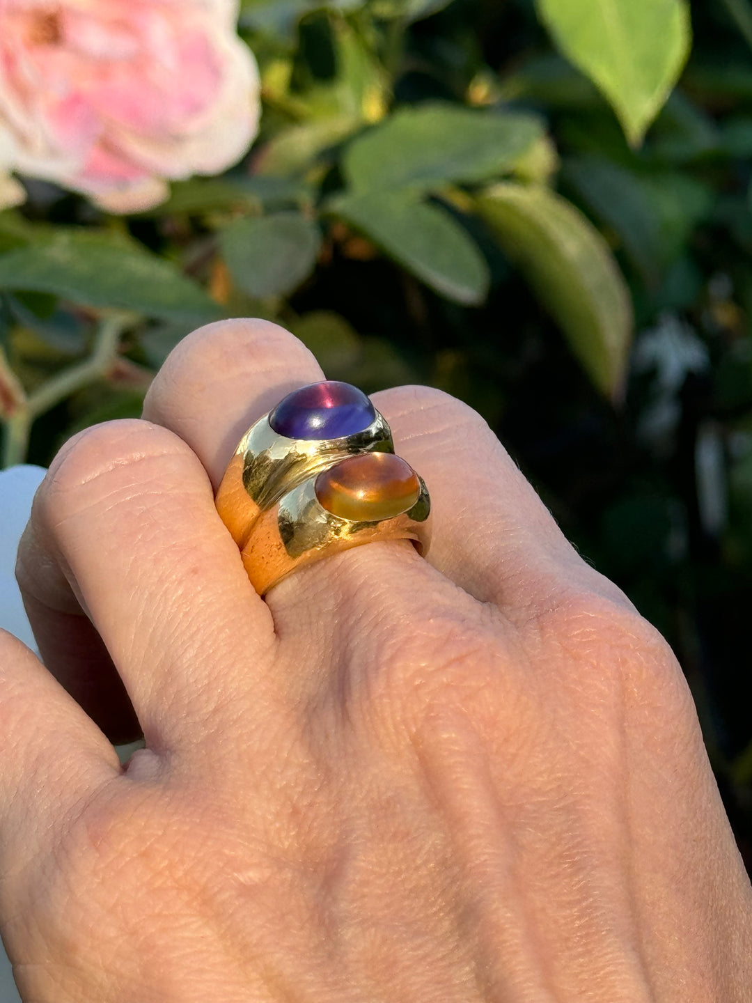 Vintage Bulgari Doppio 18k Gold Amethyst Citrine Ring