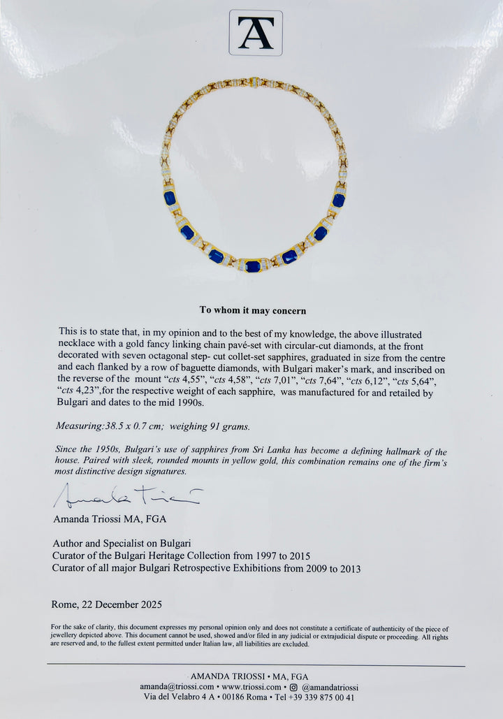 Bvlgari Bulgari 18k Gold Necklace Diamonds Sri Lanka Sapphires No Heat 39.77 Carats GRS Report