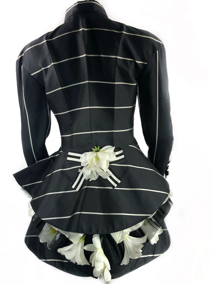 Bernard Perris Paris Black Tuxedo Jacket w/ Stripes and Flowers