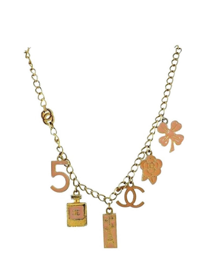 Costume CHANEL Chain Necklace w/ Pink Enamel Charms