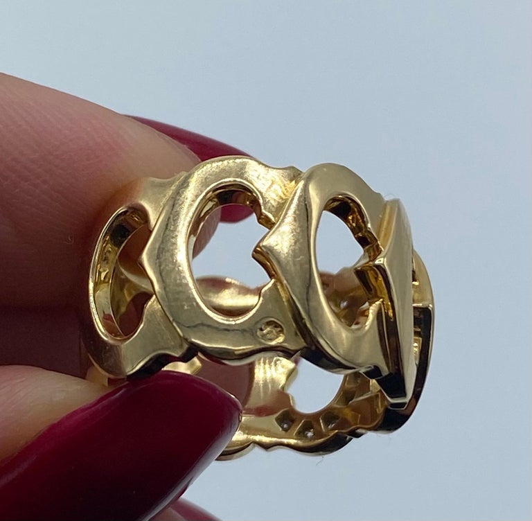 Vintage Cartier Yellow Gold and Diamond Logo Band Ring