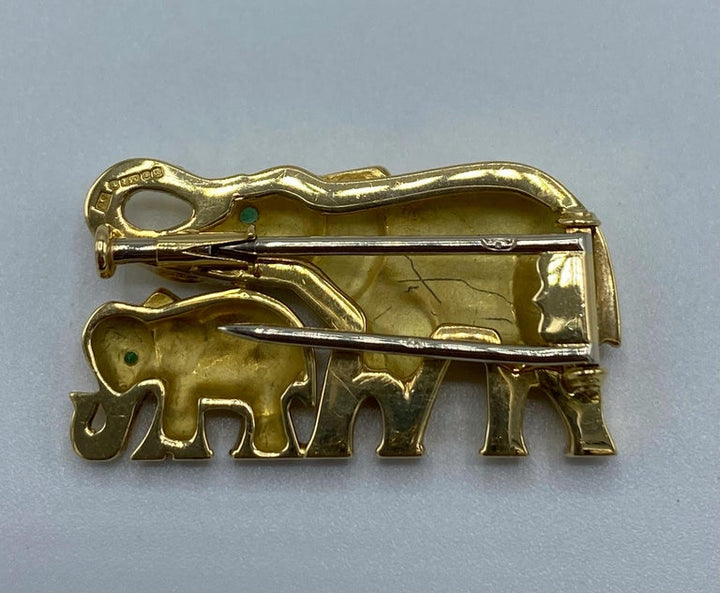 Vintage Cartier Yellow Gold and Emerald Elephant Brooch