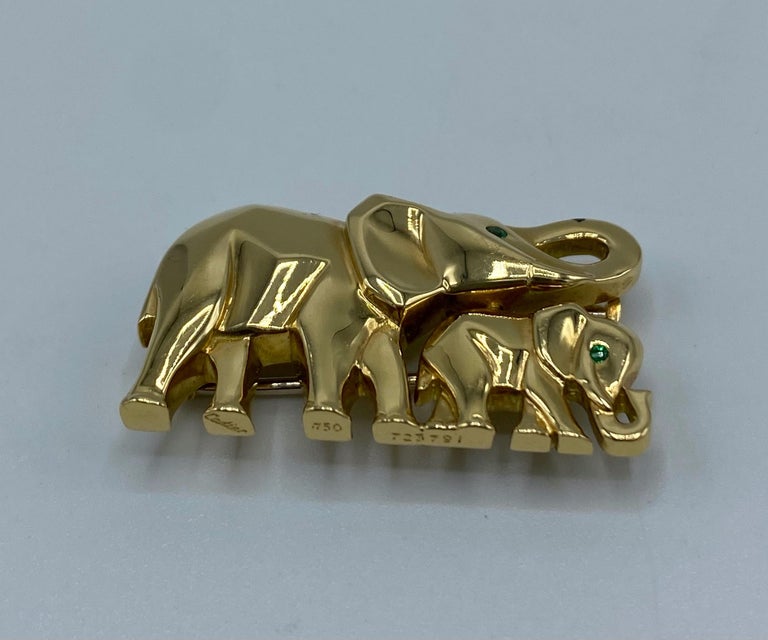 Vintage Cartier Yellow Gold and Emerald Elephant Brooch