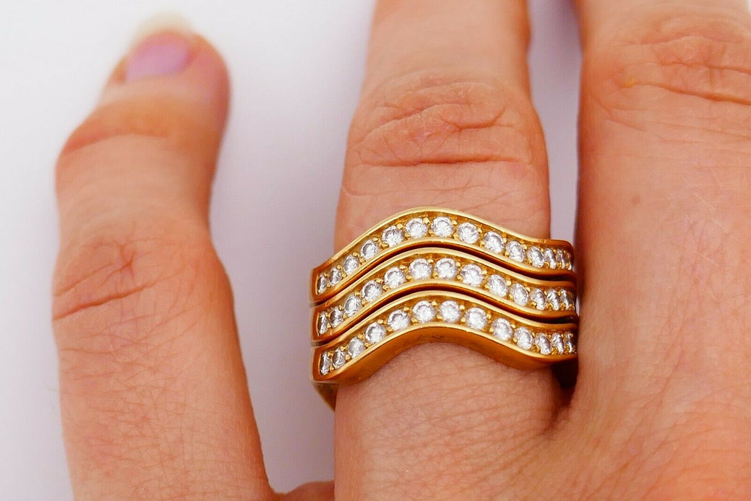 Cartier Yellow Gold Diamond Wave Stack Band Ring