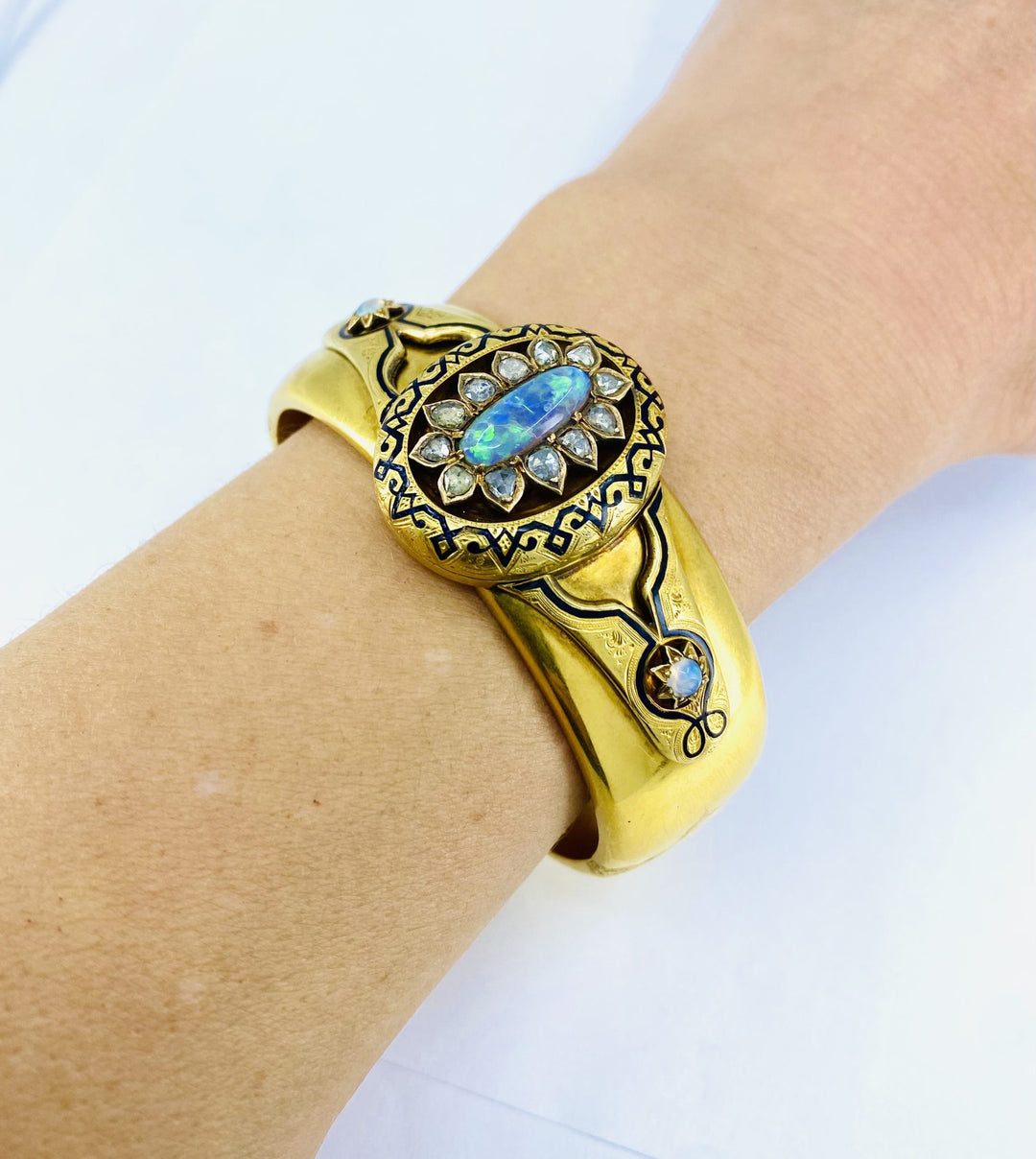 Antique Opal Diamond Gold Locket Bracelet