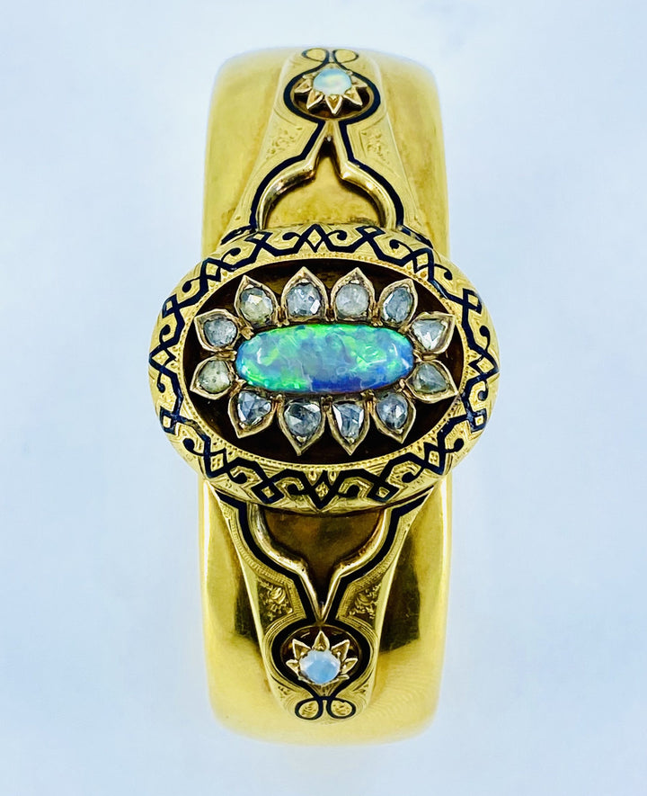 Antique Opal Diamond Gold Locket Bracelet