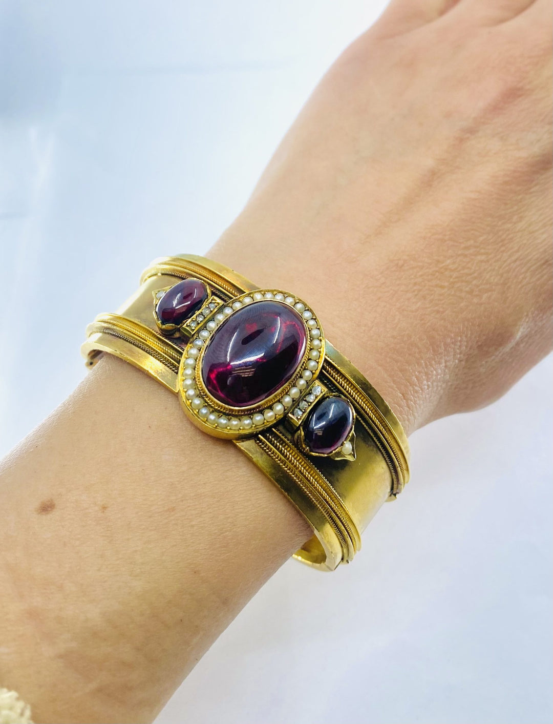 Victorian Gold Garnet Pearl Bracelet