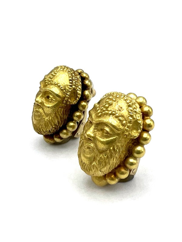 Bulgari Gold Earrings Clip-On 18k Genghis Khan Design